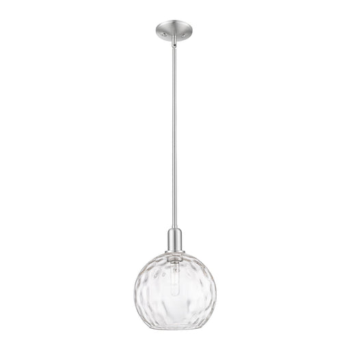 Innovations Athens Water Glass 10in 1-Light Mini Pendant | Industrial Brushed Satin Nickel Steel and Clear Glass | Kitchen | Model 716-1S-SN-G1215-10