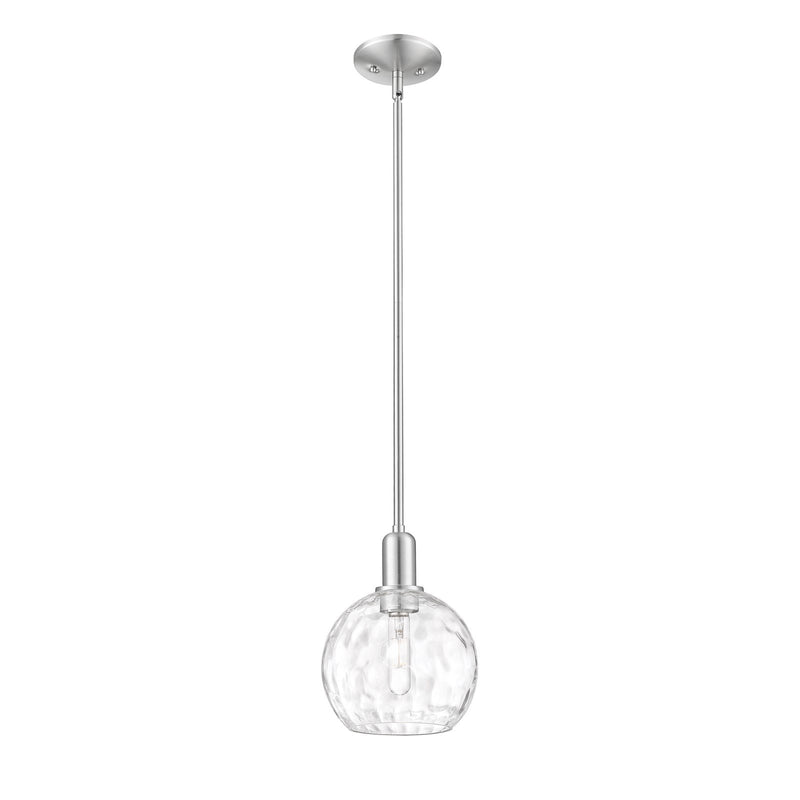 Innovations Athens Water Glass 8in 1-Light Mini Pendant | Industrial Brushed Satin Nickel Steel and Clear Glass | Kitchen Island | Model 716-1S-SN-G1215-8