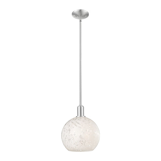 Innovations Lighting Arcadia 10in 1-Light Mini Pendant | Industrial Brushed Satin Nickel and White Mouchette Glass | Kitchen | Model 716-1S-SN-G1216-10WM