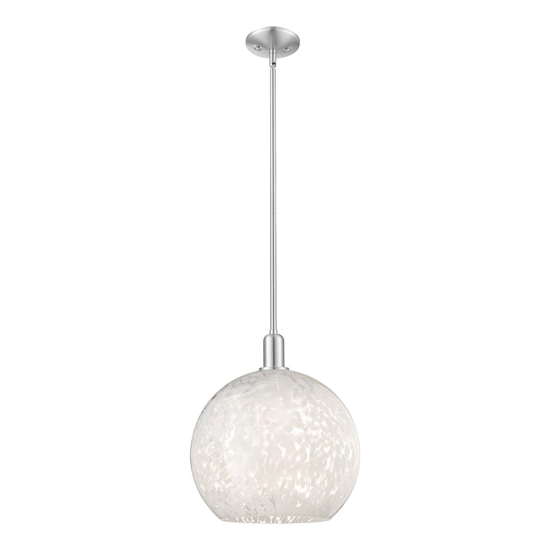 Innovations Arcadia 14in 1-Light Mini Pendant | Industrial Brushed Satin Nickel and White Mouchette Glass | Kitchen Island & | Model 716-1S-SN-G1216-14WM