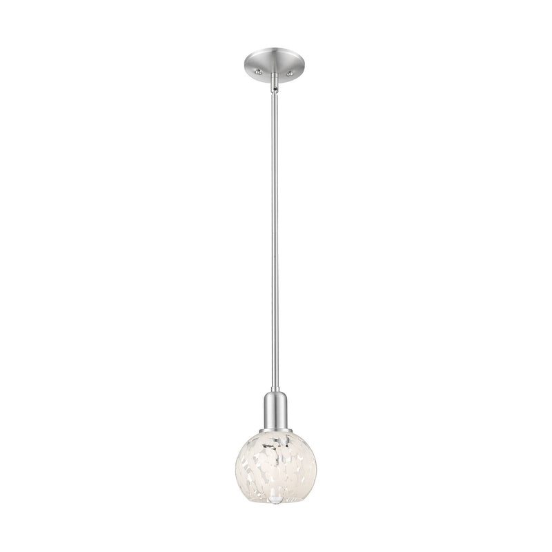 Innovations Lighting Arcadia 6in 1-Light Mini Pendant | Industrial Brushed Satin Nickel and White Mouchette Glass | Kitchen | Model 716-1S-SN-G1216-6WM