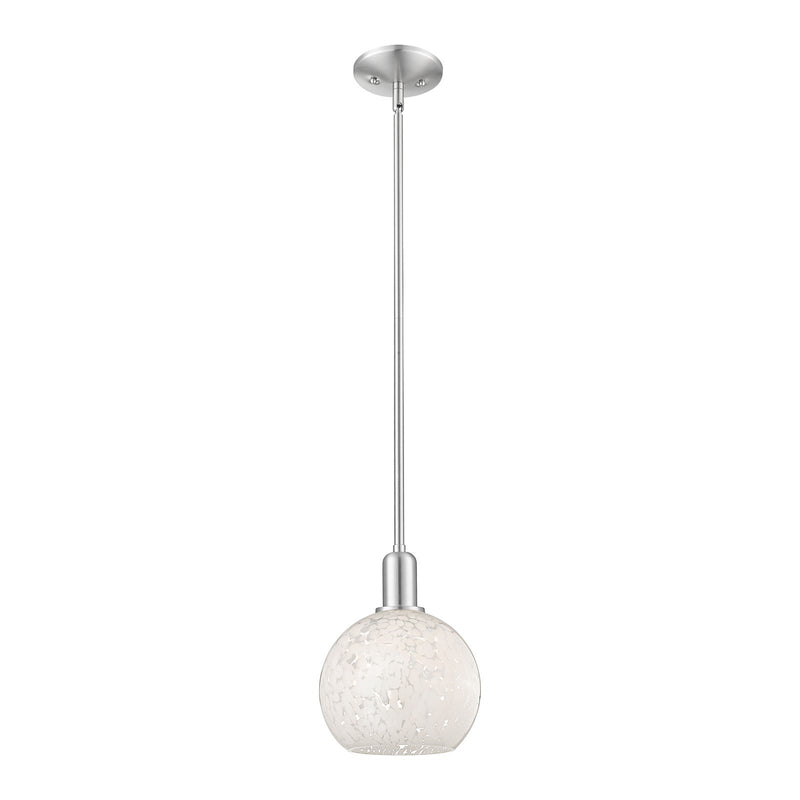 Innovations Lighting Arcadia 8in 1-Light Mini Pendant | Industrial Brushed Satin Nickel and White Mouchette Glass | Kitchen | Model 716-1S-SN-G1216-8WM