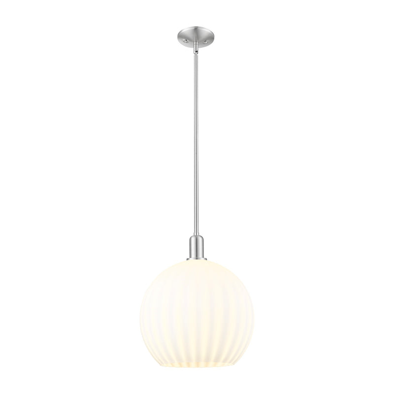 Innovations Lighting Arcadia 14in 1-Light Mini Pendant | Industrial Brushed Satin Nickel and White Venetian Glass | Kitchen | Model 716-1S-SN-G1217-14WV