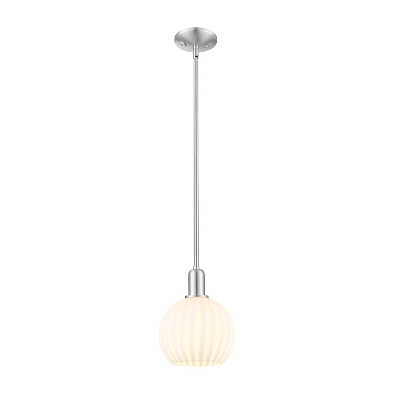 Innovations Lighting White Venetian 8in 1-Light Mini Pendant | Industrial Brushed Satin Nickel and White Venetian Glass | Model 716-1S-SN-G1217-8WV