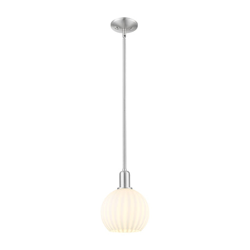 Innovations Lighting White Venetian 8in 1-Light Mini Pendant | Industrial Brushed Satin Nickel and White Venetian Glass | Model 716-1S-SN-G1217-8WV