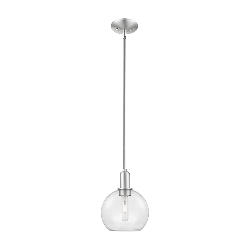 Innovations Athens 8in 1-Light Mini Pendant | Industrial Brushed Satin Nickel Steel and Clear Glass | Kitchen Island & Dining | Model 716-1S-SN-G122-8