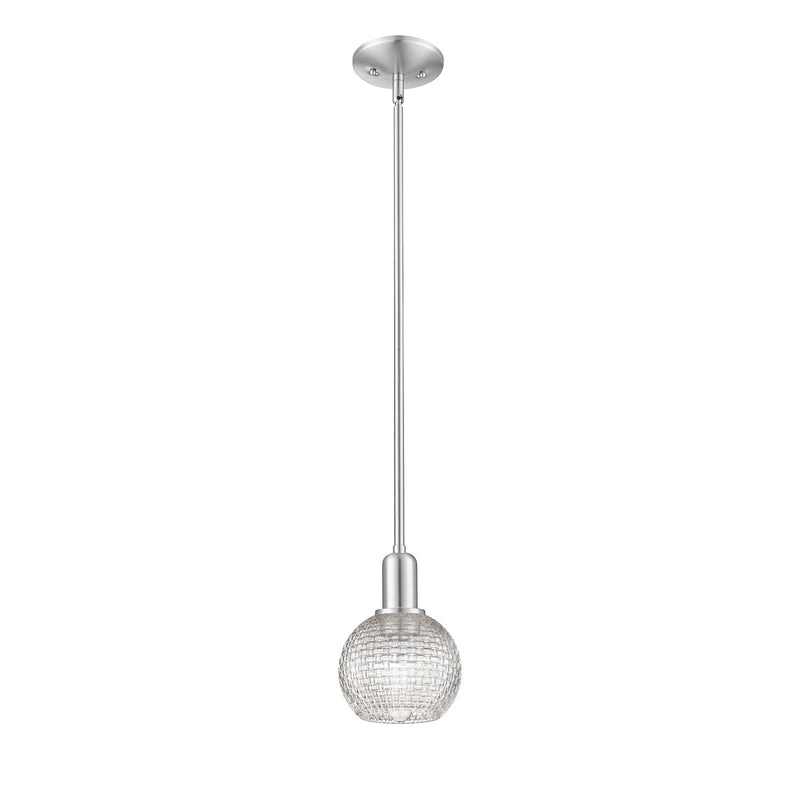Innovations Athens 6in 1-Light Mini Pendant | Industrial Brushed Satin Nickel and Clear Basket Weave Glass | Kitchen Island & | Model 716-1S-SN-G122C-6CL