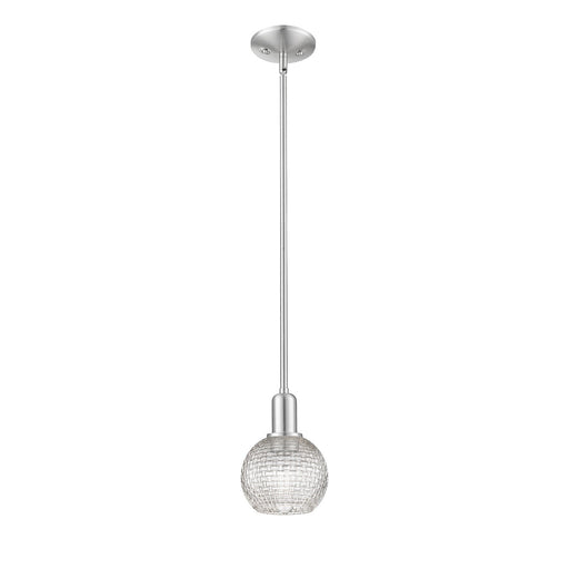 Innovations Athens 6in 1-Light Mini Pendant | Industrial Brushed Satin Nickel and Clear Basket Weave Glass | Kitchen Island & | Model 716-1S-SN-G122C-6CL