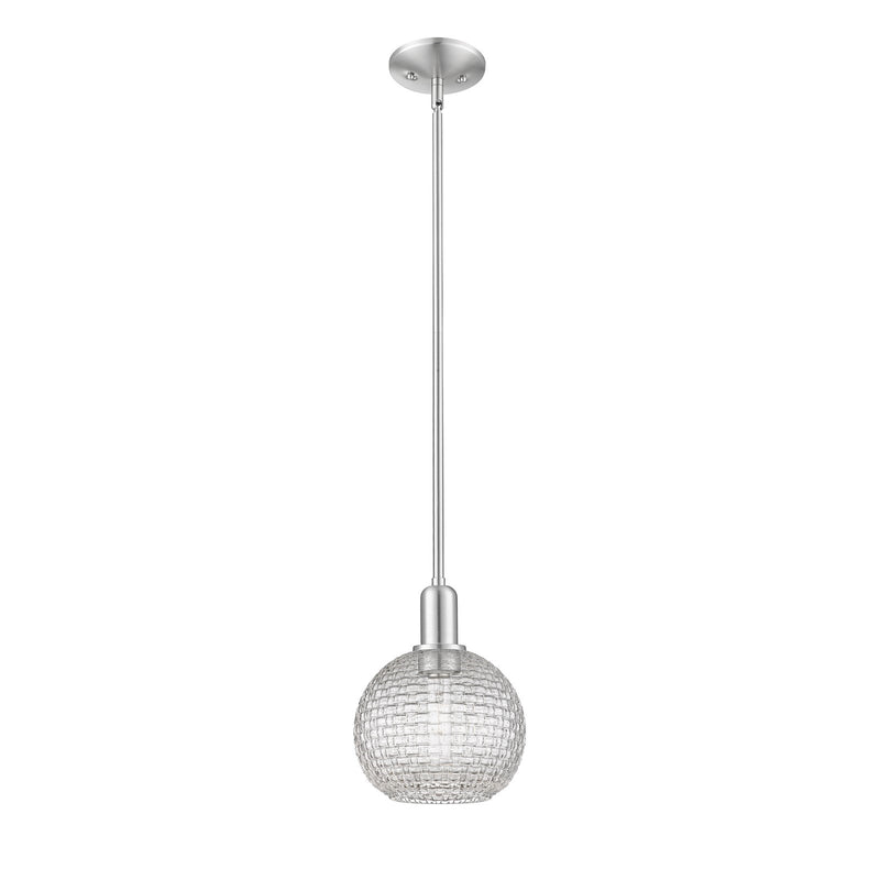 Innovations Athens 8in 1-Light Mini Pendant | Industrial Brushed Satin Nickel Steel and Clear Basket Weave Glass | Kitchen | Model 716-1S-SN-G122C-8CL