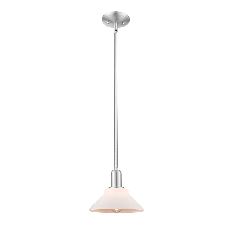 Innovations Orwell 8in 1-Light Mini Pendant | Industrial Brushed Satin Nickel and Matte White Glass | Kitchen Island & Dining Room | Model 716-1S-SN-G131