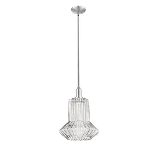 Innovations Springwater 12in 1-Light Mini Pendant | Industrial Brushed Satin Nickel Steel and Clear Fluted Glass | Kitchen Island & | Model 716-1S-SN-G212