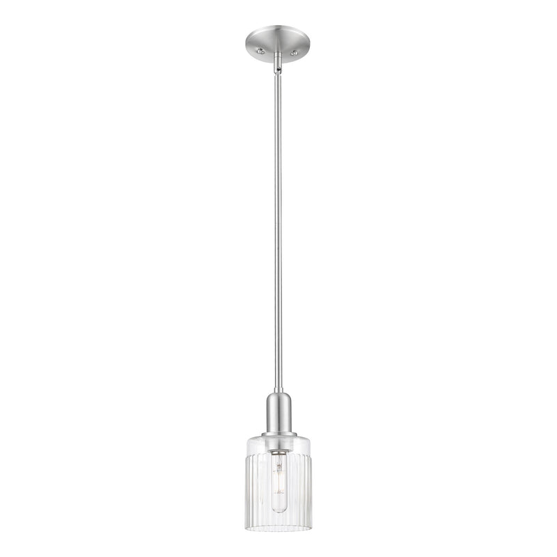 Innovations Hadley 4.5in 1-Light Mini Pendant | Industrial Brushed Satin Nickel Steel and Clear Ribbed Glass | Kitchen Island & | Model 716-1S-SN-G342