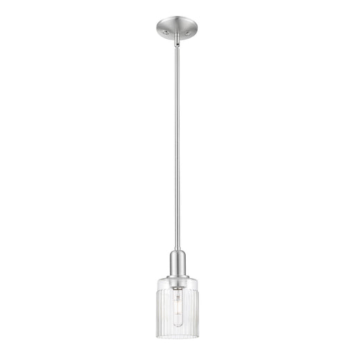 Innovations Hadley 4.5in 1-Light Mini Pendant | Industrial Brushed Satin Nickel Steel and Clear Ribbed Glass | Kitchen Island & | Model 716-1S-SN-G342