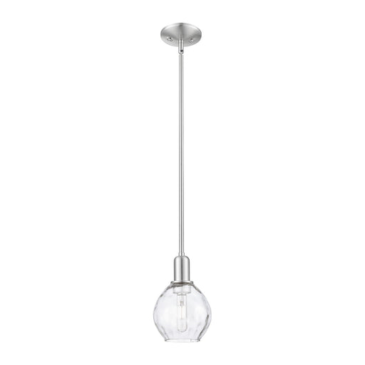Innovations Waverly 6in 1-Light Mini Pendant | Industrial Brushed Satin Nickel Steel and Clear Water Glass | Kitchen Island & | Model 716-1S-SN-G362