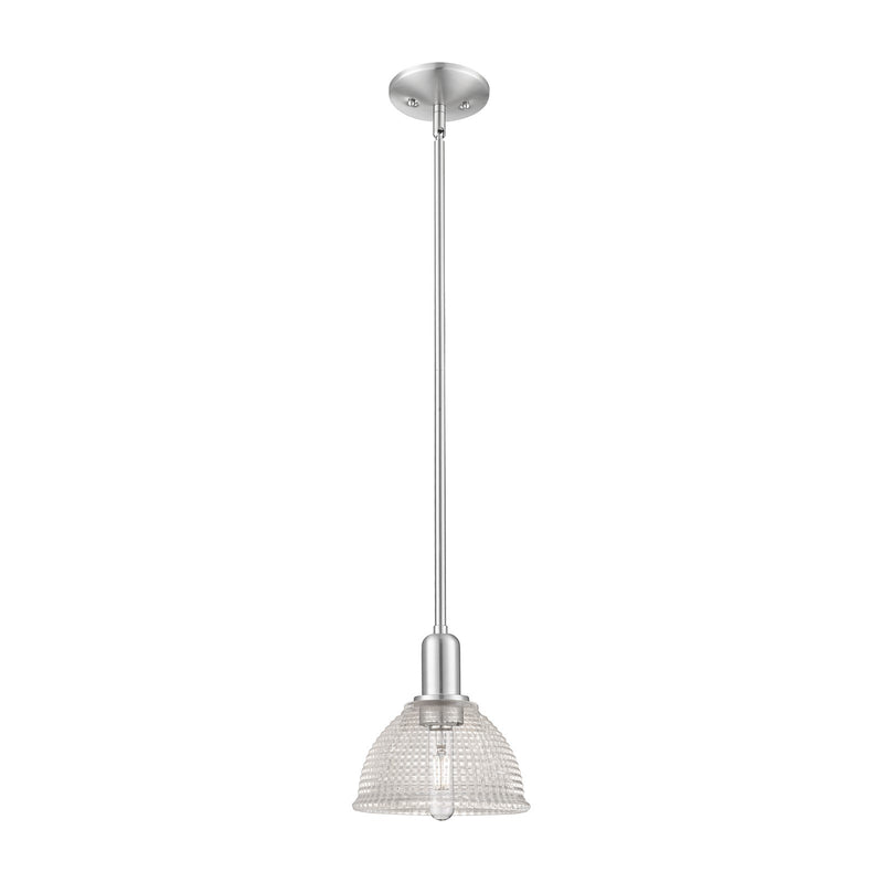 Innovations Arietta 8in 1-Light Mini Pendant | Industrial Brushed Satin Nickel Steel and Clear Glass | Kitchen Island & Dining Room | Model 716-1S-SN-G422