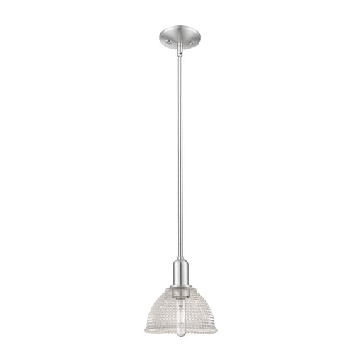 Innovations Arietta 8in 1-Light Mini Pendant | Industrial Brushed Satin Nickel Steel and Clear Glass | Kitchen Island & Dining Room | Model 716-1S-SN-G422