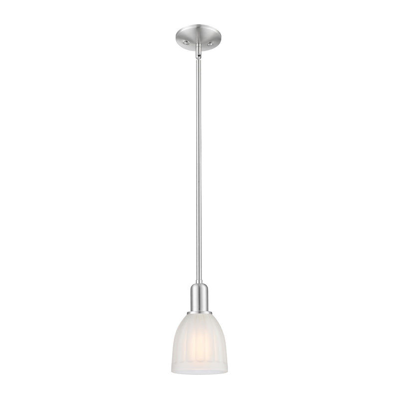 Innovations Brookfield 6in 1-Light Mini Pendant | Industrial Brushed Satin Nickel and White Frosted Ribbed Glass | Kitchen Island & | Model 716-1S-SN-G441