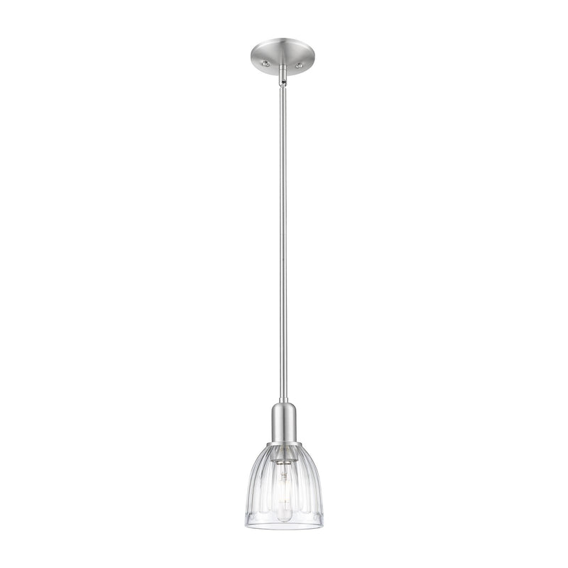 Innovations Brookfield 6in 1-Light Mini Pendant | Industrial Brushed Satin Nickel Steel and Clear Ribbed Glass | Kitchen Island & | Model 716-1S-SN-G442