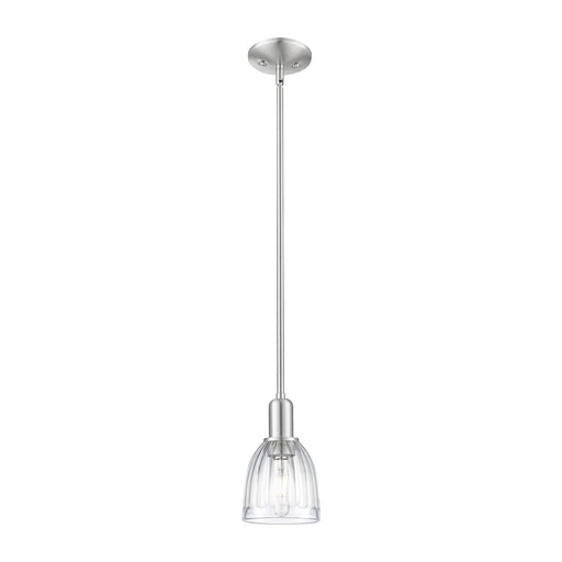 Innovations Brookfield 6in 1-Light Mini Pendant | Industrial Brushed Satin Nickel Steel and Clear Ribbed Glass | Kitchen Island & | Model 716-1S-SN-G442