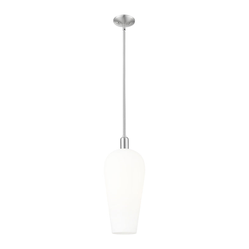 Innovations Chelsea 8in 1-Light Mini Pendant | Industrial Brushed Satin Nickel and White Glass | Kitchen Island & Dining Room | Model 716-1S-SN-G456-8WH