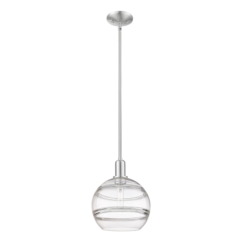 Innovations Rochester 10in 1-Light Mini Pendant | Industrial Brushed Satin Nickel Steel and Clear Glass | Kitchen Island & | Model 716-1S-SN-G556-10CL