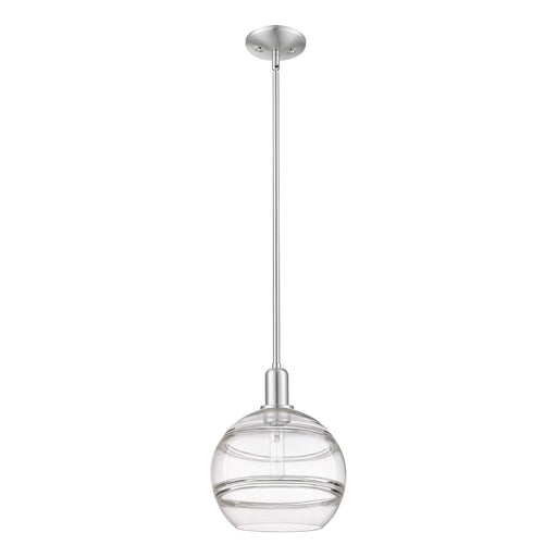 Innovations Rochester 10in 1-Light Mini Pendant | Industrial Brushed Satin Nickel Steel and Clear Glass | Kitchen Island & | Model 716-1S-SN-G556-10CL