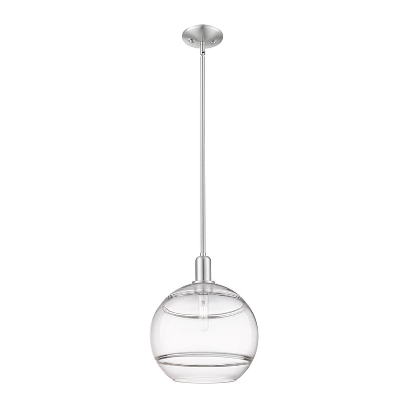 Innovations Rochester 12in 1-Light Mini Pendant | Industrial Brushed Satin Nickel Steel and Clear Glass | Kitchen Island & | Model 716-1S-SN-G556-12CL
