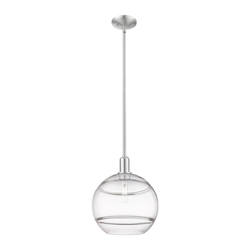 Innovations Rochester 12in 1-Light Mini Pendant | Industrial Brushed Satin Nickel Steel and Clear Glass | Kitchen Island & | Model 716-1S-SN-G556-12CL