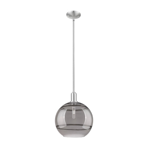 Innovations Rochester 12in 1-Light Mini Pendant | Industrial Brushed Satin Nickel and Light Smoke Glass | Kitchen Island & | Model 716-1S-SN-G556-12SM
