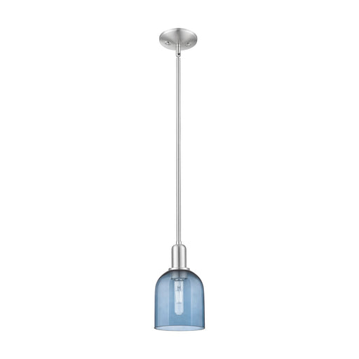 Innovations Bella 6in 1-Light Mini Pendant | Industrial Brushed Satin Nickel and Blue Glass | Kitchen Island & Dining Room | Model 716-1S-SN-G558-6BL