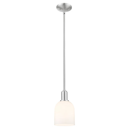 Innovations Bella 1-Light 6in Mini Pendant | Industrial Brushed Satin Nickel and White Glass | Kitchen Island & Dining Room | Model 716-1S-SN-G558-6GWH