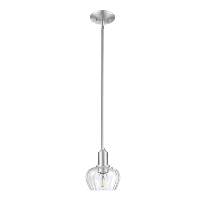 Innovations Fenton 7in 1-Light Mini Pendant | Industrial Brushed Satin Nickel Steel and Clear Ribbed Glass | Kitchen Island & Dining | Model 716-1S-SN-G92