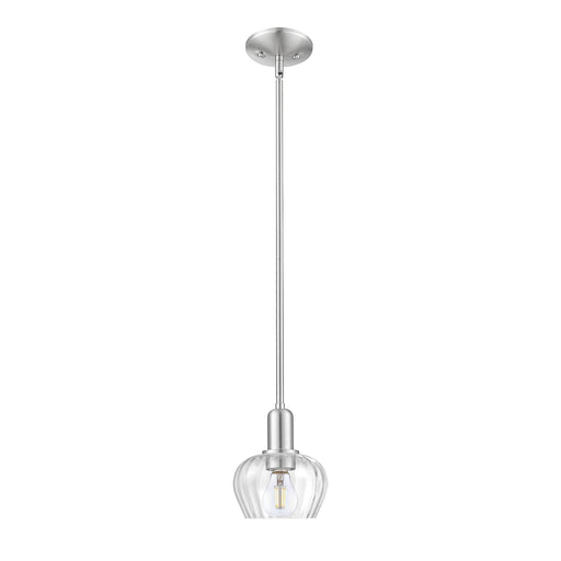 Innovations Fenton 7in 1-Light Mini Pendant | Industrial Brushed Satin Nickel Steel and Clear Ribbed Glass | Kitchen Island & Dining | Model 716-1S-SN-G92