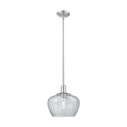 Innovations Fenton 11in 1-Light Mini Pendant | Industrial Brushed Satin Nickel Steel and Clear Ribbed Glass | Kitchen Island & | Model 716-1S-SN-G92-L