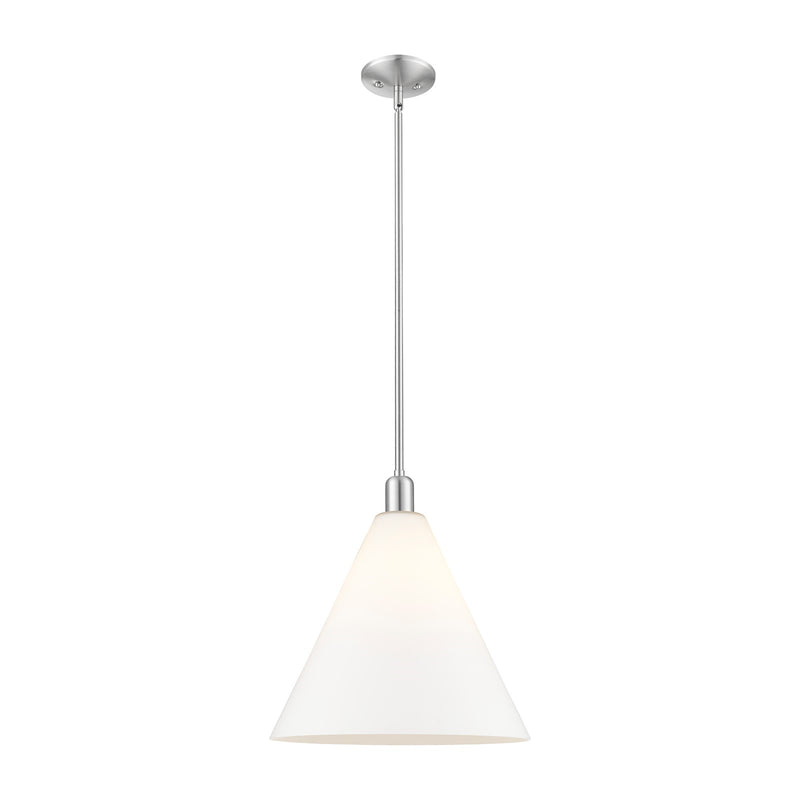 Innovations Berkshire Glass 16in 1-Light Mini Pendant | Industrial Brushed Satin Nickel and Matte White Glass | Kitchen Island & | Model 716-1S-SN-GBC-161