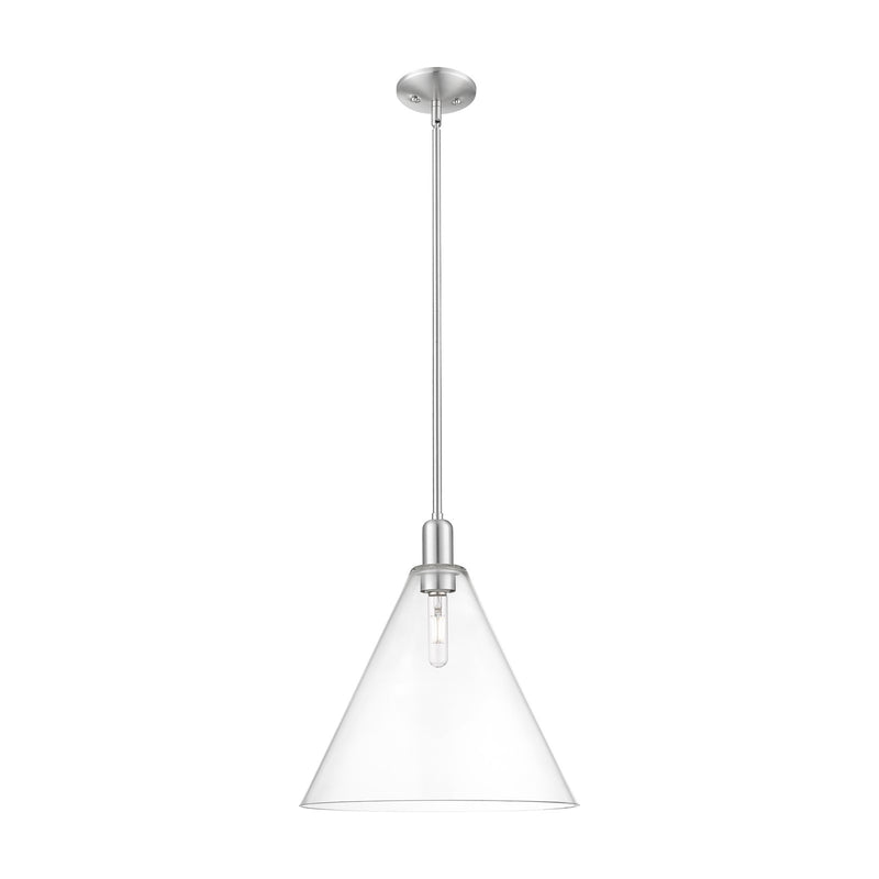 Innovations Berkshire Glass 16in 1-Light Mini Pendant | Industrial Brushed Satin Nickel Steel and Clear Glass | Kitchen Island & | Model 716-1S-SN-GBC-162