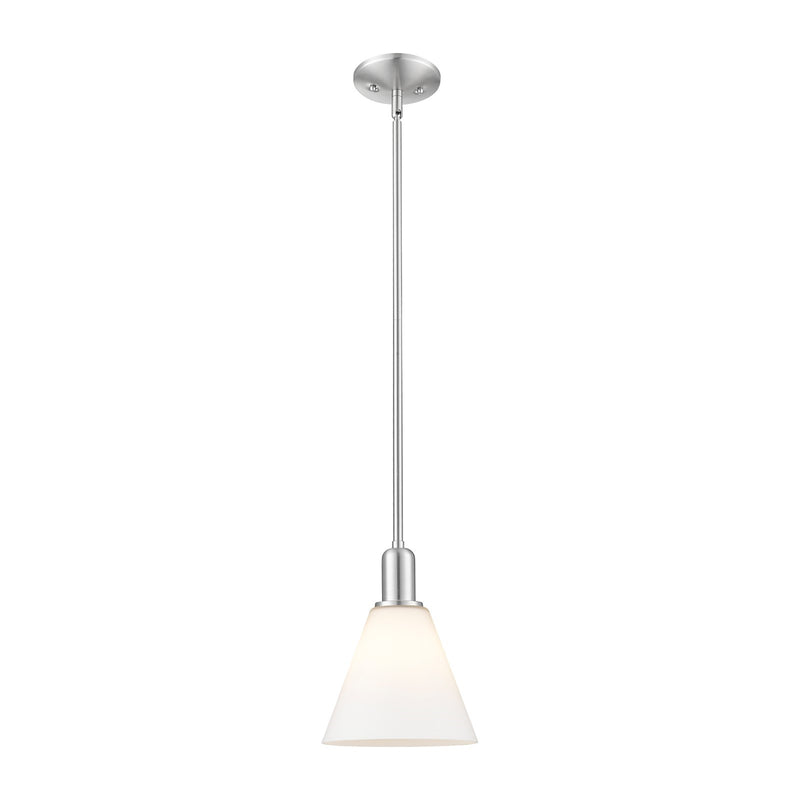Innovations Berkshire Glass 8in 1-Light Mini Pendant | Industrial Brushed Satin Nickel and Matte White Glass | Kitchen Island & | Model 716-1S-SN-GBC-81
