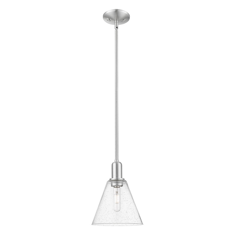 Innovations Berkshire Glass 8in 1-Light Mini Pendant | Industrial Brushed Satin Nickel and Seedy Glass | Kitchen Island & Dining | Model 716-1S-SN-GBC-84