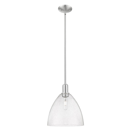 Innovations Bristol 12in 1-Light Mini Pendant | Industrial Brushed Satin Nickel Steel and Seedy Glass | Kitchen Island & Dining | Model 716-1S-SN-GBD-124