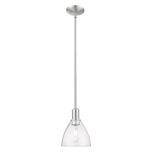 Innovations Bristol 8in 1-Light Mini Pendant | Industrial Brushed Satin Nickel Steel and Seedy Glass | Kitchen Island & Dining | Model 716-1S-SN-GBD-754