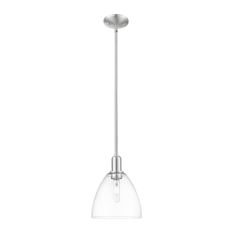 Innovations Bristol 9in 1-Light Mini Pendant | Industrial Brushed Satin Nickel Steel and Clear Glass | Kitchen Island & Dining | Model 716-1S-SN-GBD-92