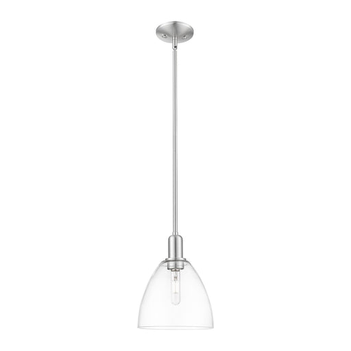Innovations Bristol 9in 1-Light Mini Pendant | Industrial Brushed Satin Nickel Steel and Clear Glass | Kitchen Island & Dining | Model 716-1S-SN-GBD-92
