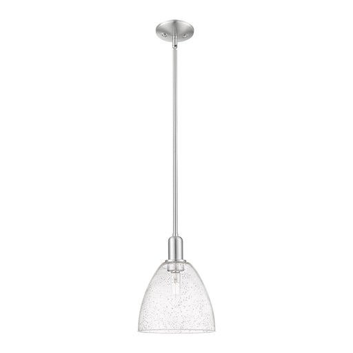 Innovations Bristol 9in 1-Light Mini Pendant | Industrial Brushed Satin Nickel Steel and Seedy Glass Dome | Kitchen Island & | Model 716-1S-SN-GBD-94