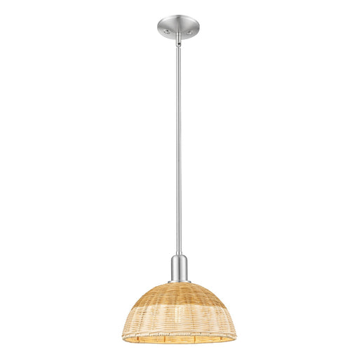Innovations Natural Ballston Dome 12in 1-Light Mini Pendant | Farmhouse Brushed Satin Nickel and Natural Fiber Basketweave | Model 716-1S-SN-NBD2-12-NAT