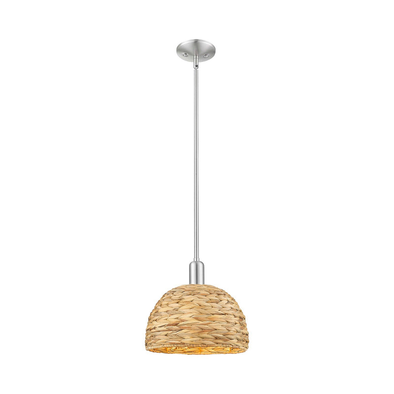 Innovations Woven Rattan 12in 1-Light Mini Pendant | Industrial Brushed Satin Nickel and Natural Fiber Shade | Kitchen Island | Model 716-1S-SN-RBD-12-NAT