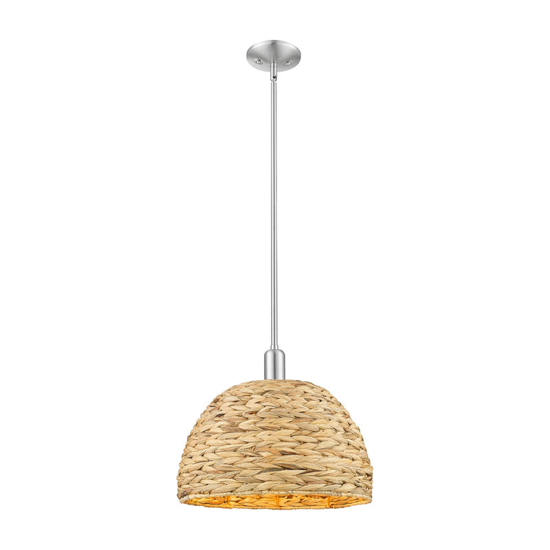 Innovations Woven Rattan 16in 1-Light Mini Pendant | Industrial Brushed Satin Nickel and Natural Fiber Dome Shade | Kitchen | Model 716-1S-SN-RBD-16-NAT