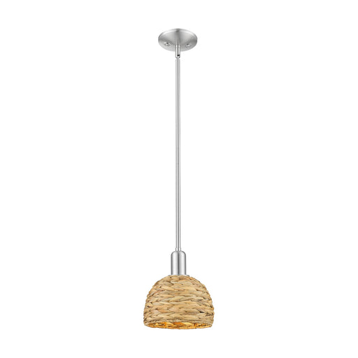 Innovations Woven Rattan 8in 1-Light Mini Pendant | Rustic Farmhouse Satin Nickel and Natural Rattan Shade | Kitchen Island & | Model 716-1S-SN-RBD-8-NAT