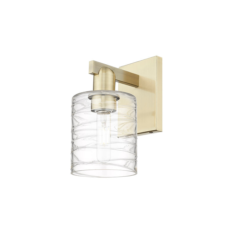 Innovations Cobbleskill 5in 1-Light Wall Sconce | Industrial Antique Brass and Deco Swirl Clear Glass | Living Room & Hallway | Model 716-1W-AB-G1113
