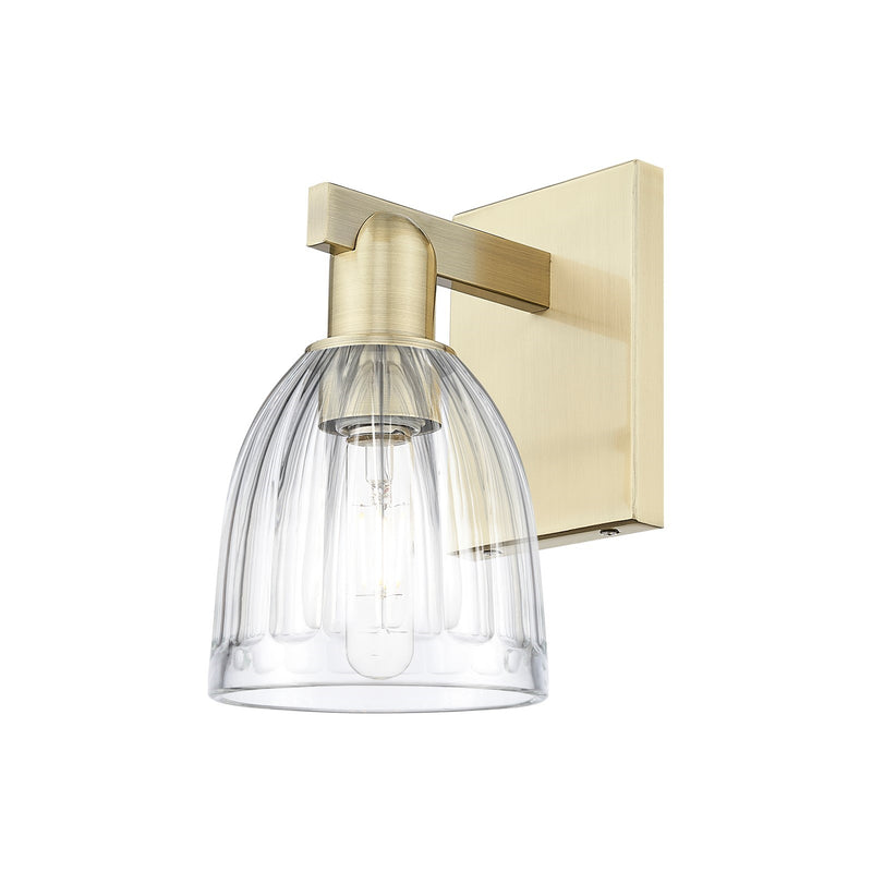 Innovations Brookfield 1-Light Wall Sconce | Industrial Antique Brass Steel and Clear Ribbed Glass | Hallway & Bathroom Accent | Model 716-1W-AB-G442
