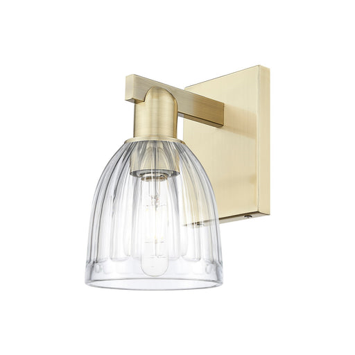 Innovations Brookfield 1-Light Wall Sconce | Industrial Antique Brass Steel and Clear Ribbed Glass | Hallway & Bathroom Accent | Model 716-1W-AB-G442